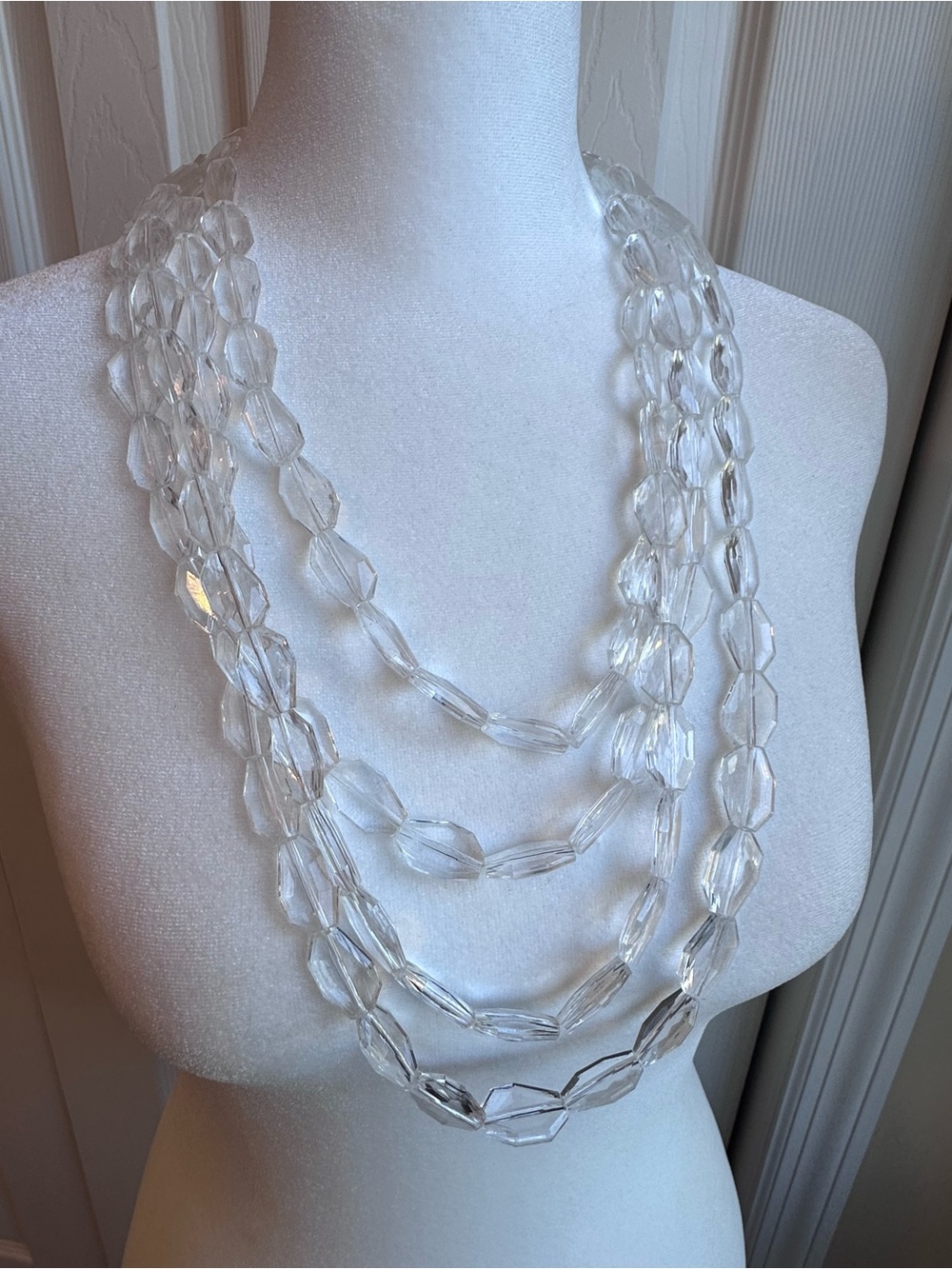 sugarfix Clear Faceted Bead Necklace - Layered Triple Strand